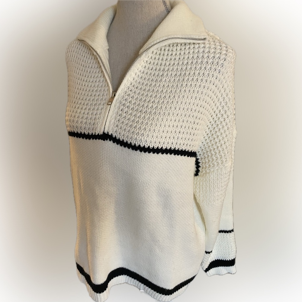 White with black lines sweater